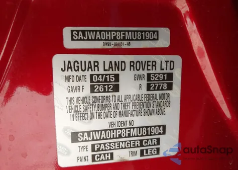 2015 Jaguar Xf 5.0L Supercharged z USA, uszkodzony, nr VIN SAJWA0HP8FMU81904